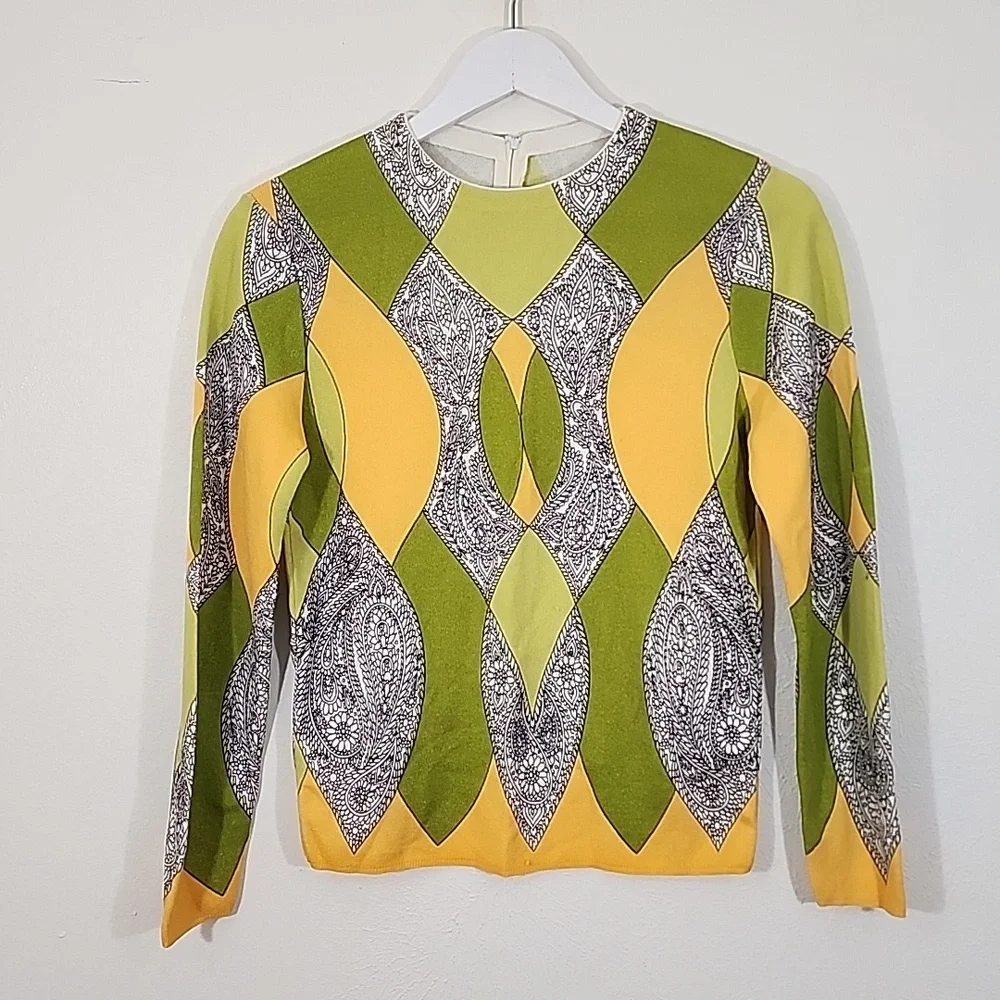 Paisley print bright long sleeve Union Made Vintage top size M - Picture 1 of 12